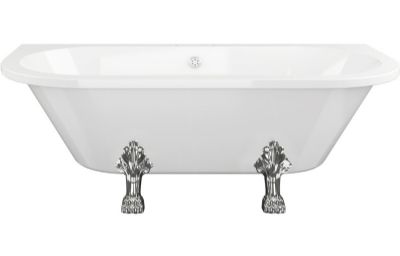 AQUACITY NORWICH CLASSIC BACK TO WALL 2-Tap Hole WHITE 1700mm x 800mm FREESTANDING BATH Including Chrome Lion Feet, AC2018