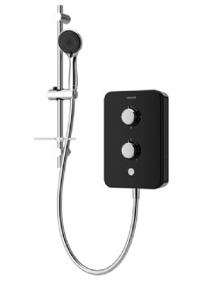 AQUALISA E2 GLOSS BLACK & STAINLESS STEEL 8.5KW ELECTRIC SHOWER with 3 MODE HANDSET, E2B85