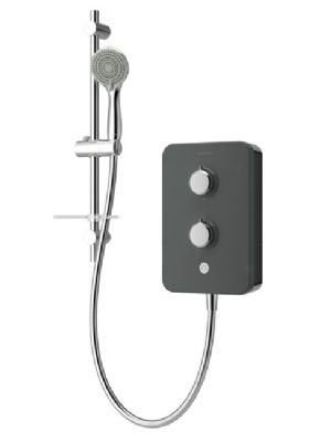 AQUALISA E2 GREY & STAINLESS STEEL 9.5KW ELECTRIC SHOWER with 3 MODE HANDSET, E2G95