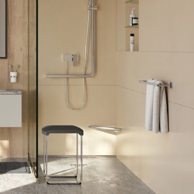 SMEDBO LIVING CONCEPT CHROME BATHROOM SHOWER FOOT REST, FK841 SMEDBO LIVING CONCEPT CHROME BATHROOM SHOWER FOOT REST, FK841