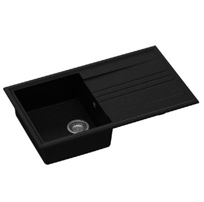 GRANMASTER LUKA 100 INSET BLACK METALLIC QUARTZ SINGLE BOWL SINGLE DRAINER SINK, GRA0001