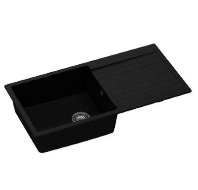 GRANMASTER RIVA XL INSET BLACK METALLIC QUARTZ SINGLE BOWL SINGLE DRAINER SINK, GRA0011