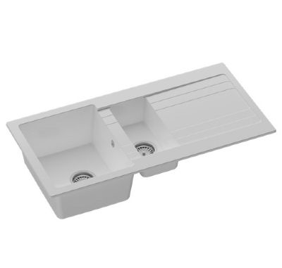 GRANMASTER RIVA 150 INSET WHITE QUARTZ 1.5 BOWL SINGLE DRAINER SINK, GRA0032