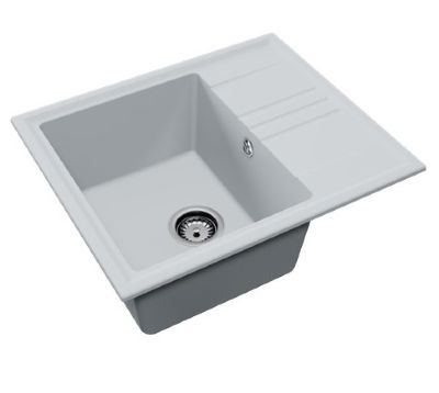 GRANMASTER LUKA 90 INSET WHITE QUARTZ SINGLE BOWL SINGLE DRAINER COMPACT SINK, GRA0046