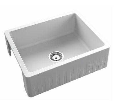 GRANMASTER TAPERED FARMHOUSE QUARTZ BELFAST WHITE SINGLE BOWL SINK (Reversible - Flat/Ribbed Front), GRA0081