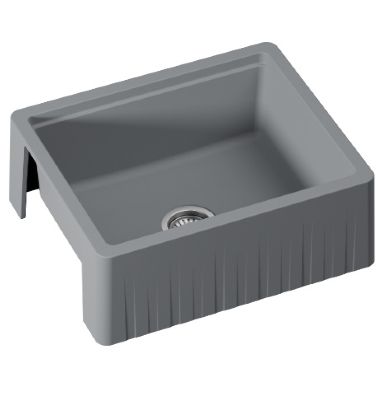 GRANMASTER TAPERED FARMHOUSE QUARTZ BELFAST TITAN GREY SINGLE BOWL SINK (Reversible - Flat/Ribbed Front), GRA0082