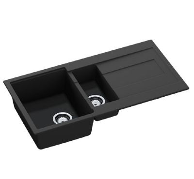 GRANMASTER AVANA 150 INSET BLACK METALLIC QUARTZ 1.5 BOWL SINGLE DRAINER SINK, GRA0105