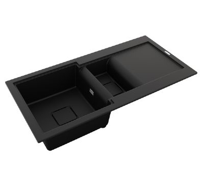 GRANMASTER WATERFALL 150 INSET MATT BLACK QUARTZ 1.5 BOWL SINGLE DRAINER SINK, GRA0115