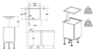 HAFELE NINKA QANTO VERTICAL RISING CORNER/ISLAND STORAGE UNIT with DECOR TOP, 542.73.491 HAFELE NINKA QANTO VERTICAL RISING CORNER/ISLAND STORAGE UNIT with DECOR TOP, 542.73.491