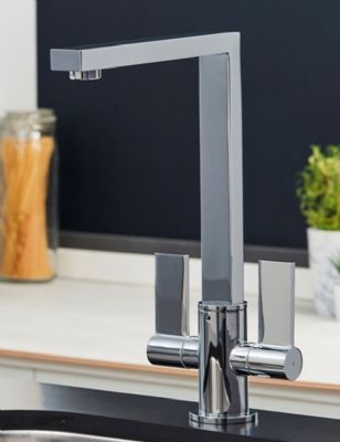 EVO AYTON CHROME MONO DUAL LEVER KITCHEN SINK MIXER TAP with L SHAPED SWIVEL SPOUT, KTAP017CP