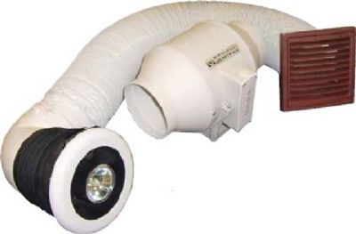 VECTAIRE 'LUXVENT PLUS' CENTRIFUGAL WHITE TIMER 10cm SHOWER VENTILATION KIT with LIGHT, LUXVENTTPLUS
