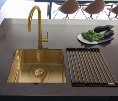 CAPLE MODE 45 INSET/UNDERMOUNTED GOLD FINISH STAINLESS STEEL SINK, MODE045/GD (ML) CAPLE MODE 45 INSET/UNDERMOUNTED GOLD FINISH STAINLESS STEEL SINK, MODE045/GD (ML)