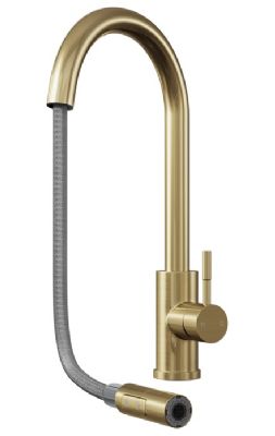 ELLSI CATO BRUSHED BRASS MONO SINGLE LEVER KITCHEN SINK MIXER TAP with PULL-OUT FLEXIBLE SPRAY, PDT-000455 ELLSI CATO BRUSHED BRASS MONO SINGLE LEVER KITCHEN SINK MIXER TAP with PULL-OUT FLEXIBLE SPRAY, PDT-000455