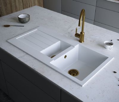 ELLSI COMITE MATT WHITE 1.5 BOWL & DRAINER SINK, PDT-000102 ELLSI COMITE MATT WHITE 1.5 BOWL & DRAINER SINK, PDT-000102
