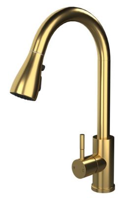 ELLSI LUXR BRUSHED BRASS MONO SINGLE LEVER KITCHEN SINK MIXER TAP with PULL-OUT FLEXIBLE SPRAY, PDT-000263
