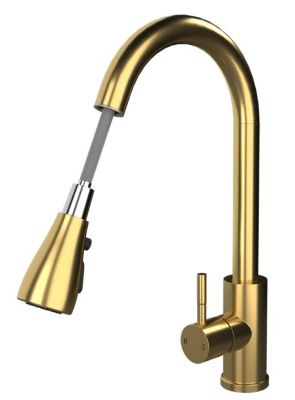 ELLSI LUXR BRUSHED BRASS MONO SINGLE LEVER KITCHEN SINK MIXER TAP with PULL-OUT FLEXIBLE SPRAY, PDT-000263 ELLSI LUXR BRUSHED BRASS MONO SINGLE LEVER KITCHEN SINK MIXER TAP with PULL-OUT FLEXIBLE SPRAY, PDT-000263