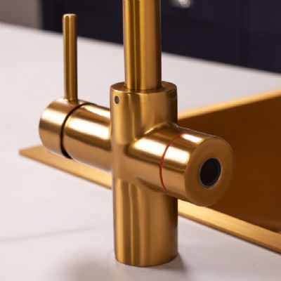 ELLSI IMPROMTA Biometric Controlled Brushed Gold 3-in-1 Instant Hot Water 'D' Shaped Kitchen Tap with Boiler & Filter, PDT-001079-215(BIO)-52 ELLSI IMPROMTA Biometric Controlled Brushed Gold 3-in-1 Instant Hot Water 'D' Shaped Kitchen Tap with Boiler & Filter, PDT-001079-215(BIO)-52