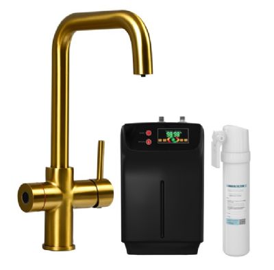 ELLSI IMPROMTA Biometric Controlled Brushed Gold 3-in-1 Instant Hot Water 'D' Shaped Kitchen Tap with Boiler & Filter, PDT-001079-215(BIO)-52 ELLSI IMPROMTA Biometric Controlled Brushed Gold 3-in-1 Instant Hot Water 'D' Shaped Kitchen Tap with Boiler & Filter, PDT-001079-215(BIO)-52