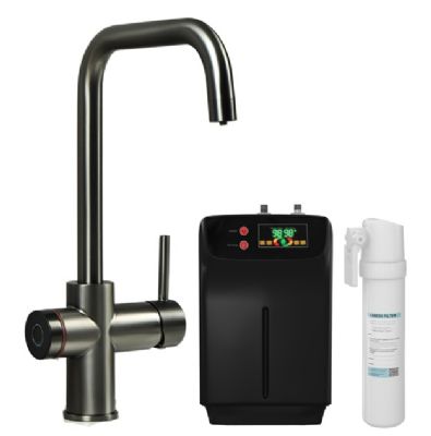 ELLSI IMPROMTA Biometric Controlled Gun Metal 3-in-1 Instant Hot Water 'D' Shaped Kitchen Tap with Boiler & Filter, PDT-001082-215(BIO)-52 ELLSI IMPROMTA Biometric Controlled Gun Metal 3-in-1 Instant Hot Water 'D' Shaped Kitchen Tap with Boiler & Filter, PDT-001082-215(BIO)-52