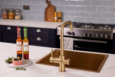 ELLSI IMPROMTA Biometric Controlled Brushed Brass 3-in-1 Instant Hot Water 'D' Shaped Kitchen Tap with Boiler & Filter, PDT-001084-215(BIO)-52 ELLSI IMPROMTA Biometric Controlled Brushed Brass 3-in-1 Instant Hot Water 'D' Shaped Kitchen Tap with Boiler & Filter, PDT-001084-215(BIO)-52