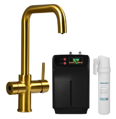 ELLSI IMPROMTA Biometric Controlled Brushed Gold 4-in-1 Instant Hot Water 'D' Shaped Kitchen Tap with Boiler & Filter, PDT-001086-215(BIO)-52 ELLSI IMPROMTA Biometric Controlled Brushed Gold 4-in-1 Instant Hot Water 'D' Shaped Kitchen Tap with Boiler & Filter, PDT-001086-215(BIO)-52