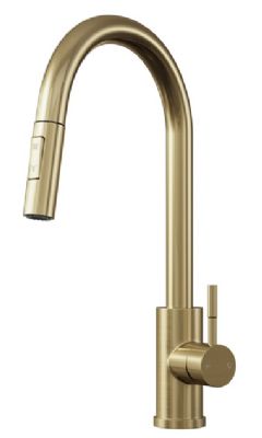 ELLSI CATO BRUSHED BRASS MONO SINGLE LEVER KITCHEN SINK MIXER TAP with PULL-OUT FLEXIBLE SPRAY, PDT-000455