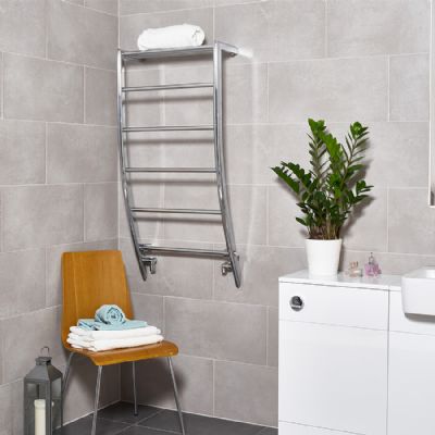ULTRAHEAT PORTOFINO CHROME BATHROOM H1200mm x W500mm MULTI-RAIL/LADDER TOWEL WARMER with SHELF, POR5P12C ULTRAHEAT PORTOFINO CHROME BATHROOM H1200mm x W500mm MULTI-RAIL/LADDER TOWEL WARMER with SHELF, POR5P12C