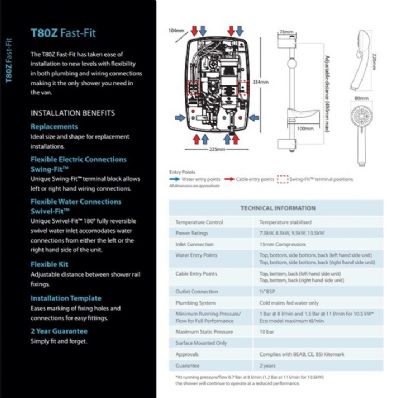 TRITON T80Z FAST FIX WHITE & CHROME 10.5KW ELECTRIC SHOWER, SP8001ZFF TRITON T80Z FAST FIX WHITE & CHROME 10.5KW ELECTRIC SHOWER, SP8001ZFF