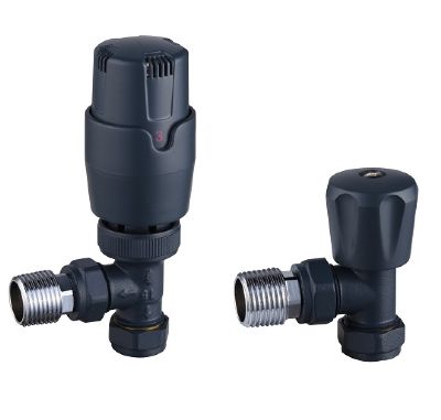 TAILORED THERMOSTATIC CONTROLLED ANTHRACITE ANGLED RADIATOR VALVES, 0195 (TB)