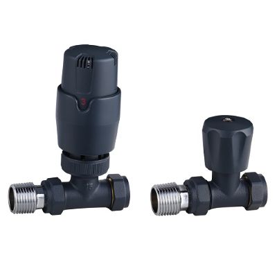 TAILORED THERMOSTATIC CONTROLLED ANTHRACITE STRAIGHT RADIATOR VALVES, 0196 (TB)