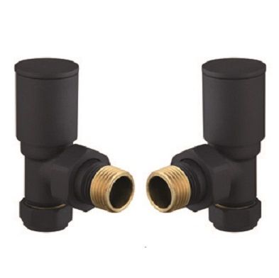 TAILORED MODERN ROUND BLACK ANGLED RADIATOR VALVES, 0198 (TB)