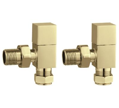 TAILORED CONTEMPORARY CUBIC SQUARE BRUSHED BRASS ANGLED RADIATOR VALVES, 0215 (TB)