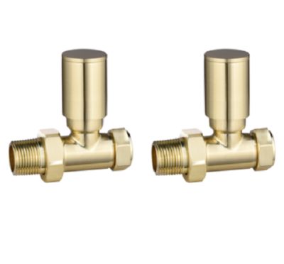 TAILORED MODERN ROUND BRUSHED BRASS STRAIGHT RADIATOR VALVES, 0226 (TB)