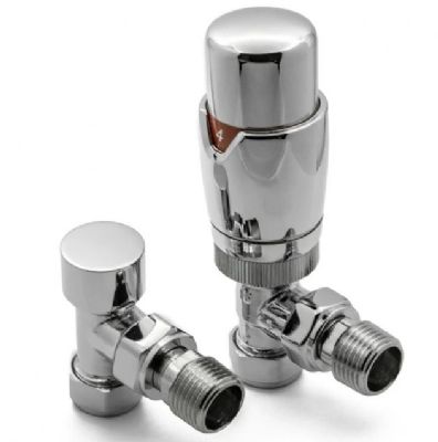 REINA MODAL TRV THERMOSTATIC CHROME ANGLED RADIATOR VALVE with LOCKSHIELD, VLV-MDLCA