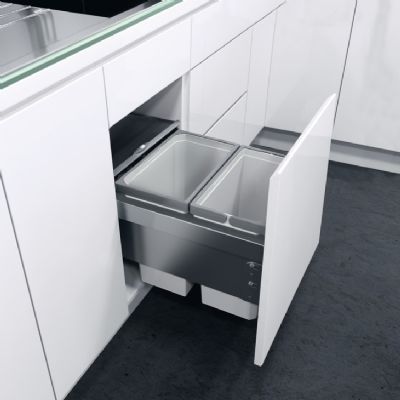 HAFELE VAUTH-SAGEL 2 x 10L SILVER GREY SOFT CLOSING PULL-OUT WASTE BIN, 503.04.503 HAFELE VAUTH-SAGEL 2 x 10L SILVER GREY SOFT CLOSING PULL-OUT WASTE BIN, 503.04.503