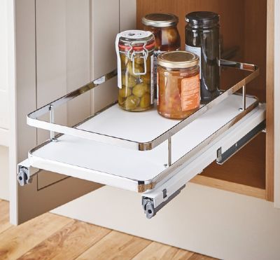HAFELE 300mm CHROME/WHITE SOFT CLOSING FULL EXTENSION PULL OUT STORAGE BASKET SET, 540.03.701