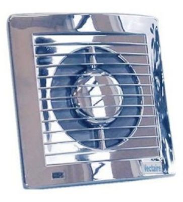 VECTAIRE 'AS' CHROME HUMIDISTAT, TIMER, NEON 15cm BATHROOM/KITCHEN SLIMLINE AXIAL EXTRACTOR FAN, AS15HTCr (V)