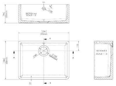 NUIE WHITE BUTLER CERAMIC SINK with CENTRAL WASTE & OVERFLOW - W595 x D450 x H220mm, BU10124 (UF) NUIE WHITE BUTLER CERAMIC SINK with CENTRAL WASTE & OVERFLOW - W595 x D450 x H220mm, BU10124 (UF)