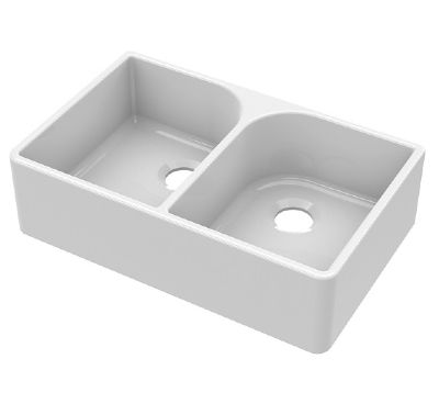 NUIE WHITE BUTLER DOUBLE BOWL CERAMIC SINK with FULL WEIR without OVERFLOW - W795 x D500 x H220mm, BU120AF32D (UF)