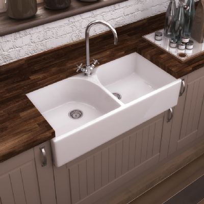 NUIE WHITE BUTLER DOUBLE BOWL CERAMIC SINK with FULL WEIR without OVERFLOW - W795 x D500 x H220mm, BU120AF32D (UF) NUIE WHITE BUTLER DOUBLE BOWL CERAMIC SINK with FULL WEIR without OVERFLOW - W795 x D500 x H220mm, BU120AF32D (UF)
