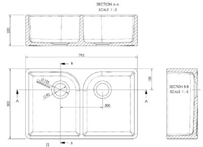 NUIE WHITE BUTLER DOUBLE BOWL CERAMIC SINK with FULL WEIR without OVERFLOW - W795 x D500 x H220mm, BU120AF32D (UF) NUIE WHITE BUTLER DOUBLE BOWL CERAMIC SINK with FULL WEIR without OVERFLOW - W795 x D500 x H220mm, BU120AF32D (UF)