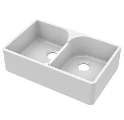NUIE WHITE BUTLER DOUBLE BOWL CERAMIC SINK with STEPPED WEIR without OVERFLOW - W795 x D500 x H220mm, BU120AS32D (UF)