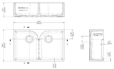 NUIE WHITE BUTLER DOUBLE BOWL CERAMIC SINK with STEPPED WEIR without OVERFLOW - W795 x D500 x H220mm, BU120AS32D (UF) NUIE WHITE BUTLER DOUBLE BOWL CERAMIC SINK with STEPPED WEIR without OVERFLOW - W795 x D500 x H220mm, BU120AS32D (UF)