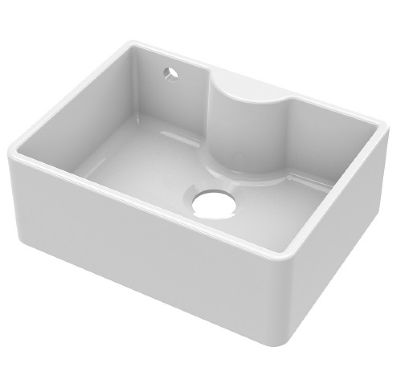 NUIE WHITE BUTLER CERAMIC SINK with CENTRAL WASTE, TAP LEDGE & OVERFLOW - W595 x D450 x H220mm, BU12124 (UF)