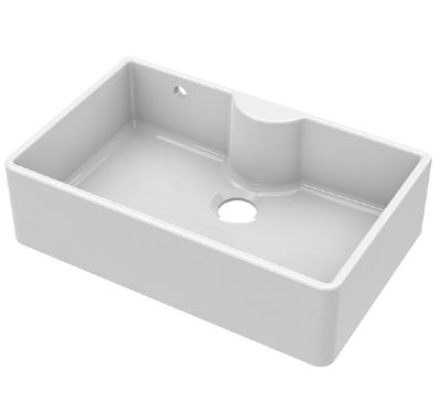 NUIE WHITE BUTLER CERAMIC SINK with CENTRAL WASTE, TAP LEDGE & OVERFLOW - W795 x D500 x H220mm, BU12132 (UF)
