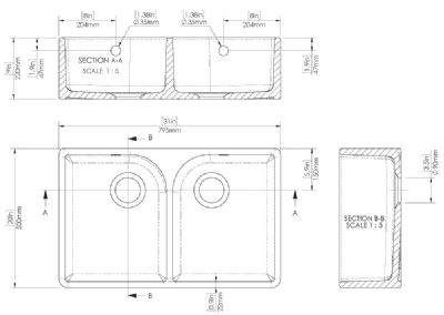 NUIE WHITE BUTLER DOUBLE BOWL CERAMIC SINK with FULL WEIR & OVERFLOW - W795 x D500 x H220mm, BU121AF32D (UF) NUIE WHITE BUTLER DOUBLE BOWL CERAMIC SINK with FULL WEIR & OVERFLOW - W795 x D500 x H220mm, BU121AF32D (UF)