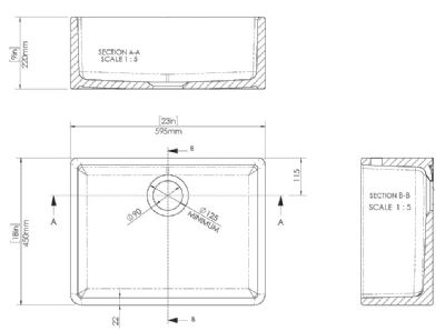 NUIE WHITE BUTLER CERAMIC SINK with CENTRAL WASTE without OVERFLOW - W595 x D450 x H220mm, BU10024 (UF) NUIE WHITE BUTLER CERAMIC SINK with CENTRAL WASTE without OVERFLOW - W595 x D450 x H220mm, BU10024 (UF)