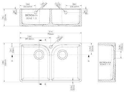 NUIE WHITE BUTLER DOUBLE BOWL CERAMIC SINK with FULL WEIR, TAP HOLE & OVERFLOW - W795 x D500 x H220mm, BU131AF32D (UF) NUIE WHITE BUTLER DOUBLE BOWL CERAMIC SINK with FULL WEIR, TAP HOLE & OVERFLOW - W795 x D500 x H220mm, BU131AF32D (UF)