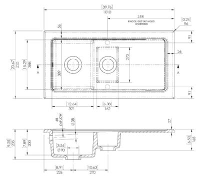 NUIE COUNTER TOP/INSET WHITE 1.5 BOWL CERAMIC SINK with REVERSIBLE DRAINER, CT115TF1000 (UF) NUIE COUNTER TOP/INSET WHITE 1.5 BOWL CERAMIC SINK with REVERSIBLE DRAINER, CT115TF1000 (UF)