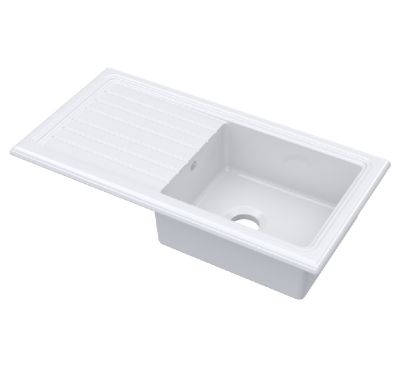 NUIE COUNTER TOP/INSET WHITE SINGLE BOWL SINGLE DRAINER CERAMIC SINK with REVERSIBLE DRAINER, CT11TF1010 (UF)